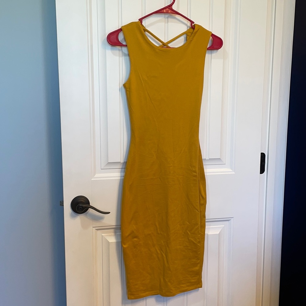 Mustard open back midi dress